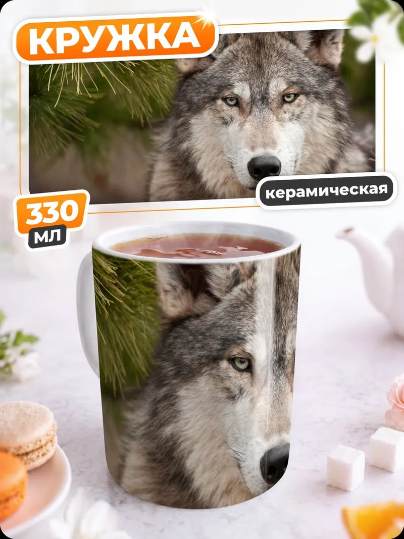 Кружка керамическая портрет волка