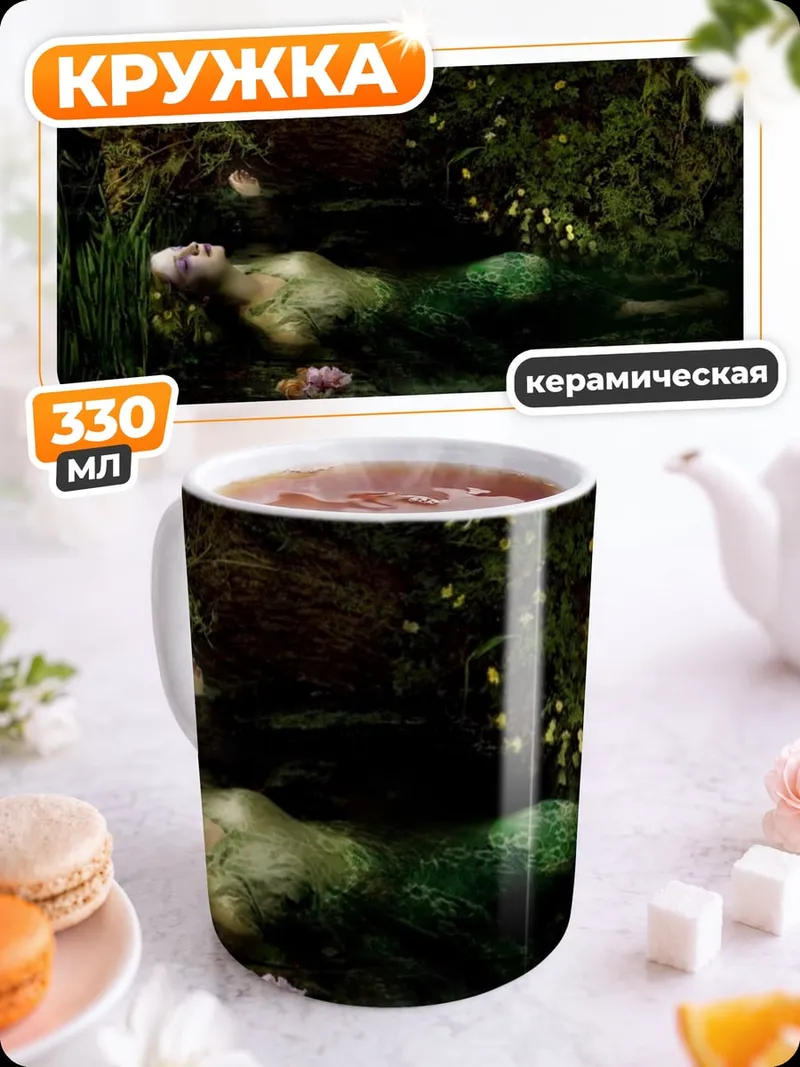 Кружка керамическая русалка в болоте