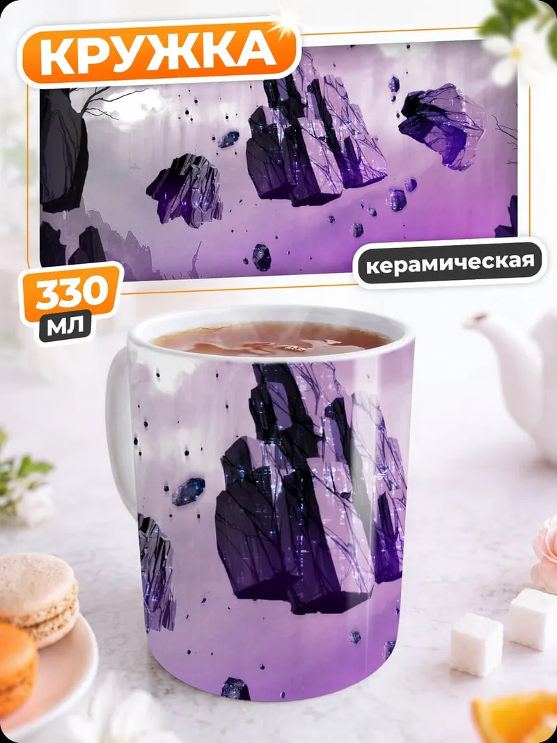 Кружка керамическая Парящие камни фиолет