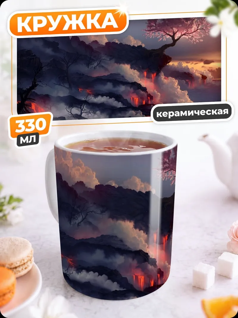 Кружка керамическая Цветущее дерево на скале