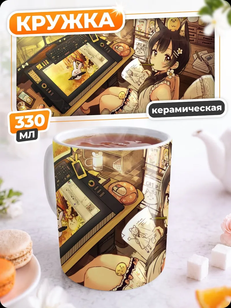 Кружка керамическая Аниме художница за работой