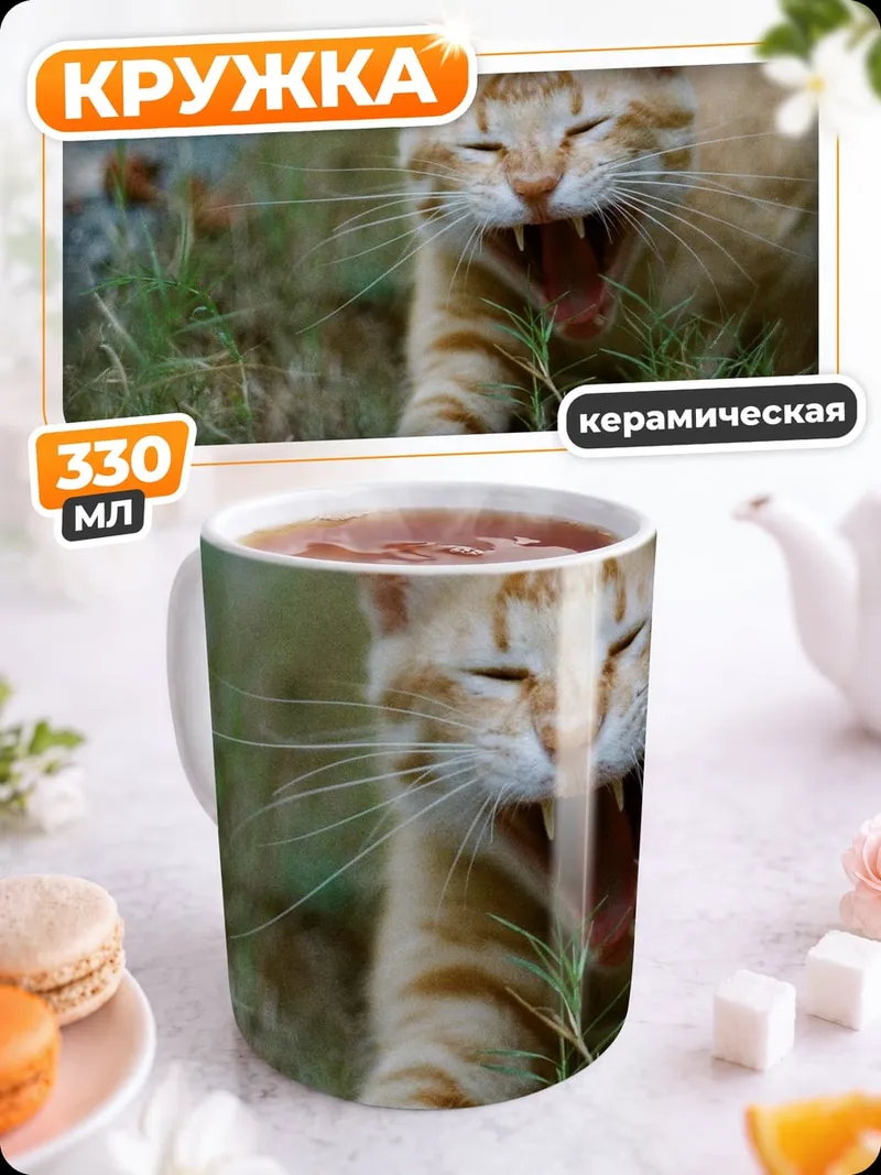 Кружка керамическая Зевающий кот