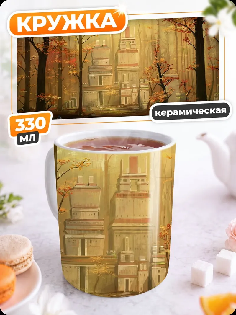 Кружка керамическая Осенний лес замок