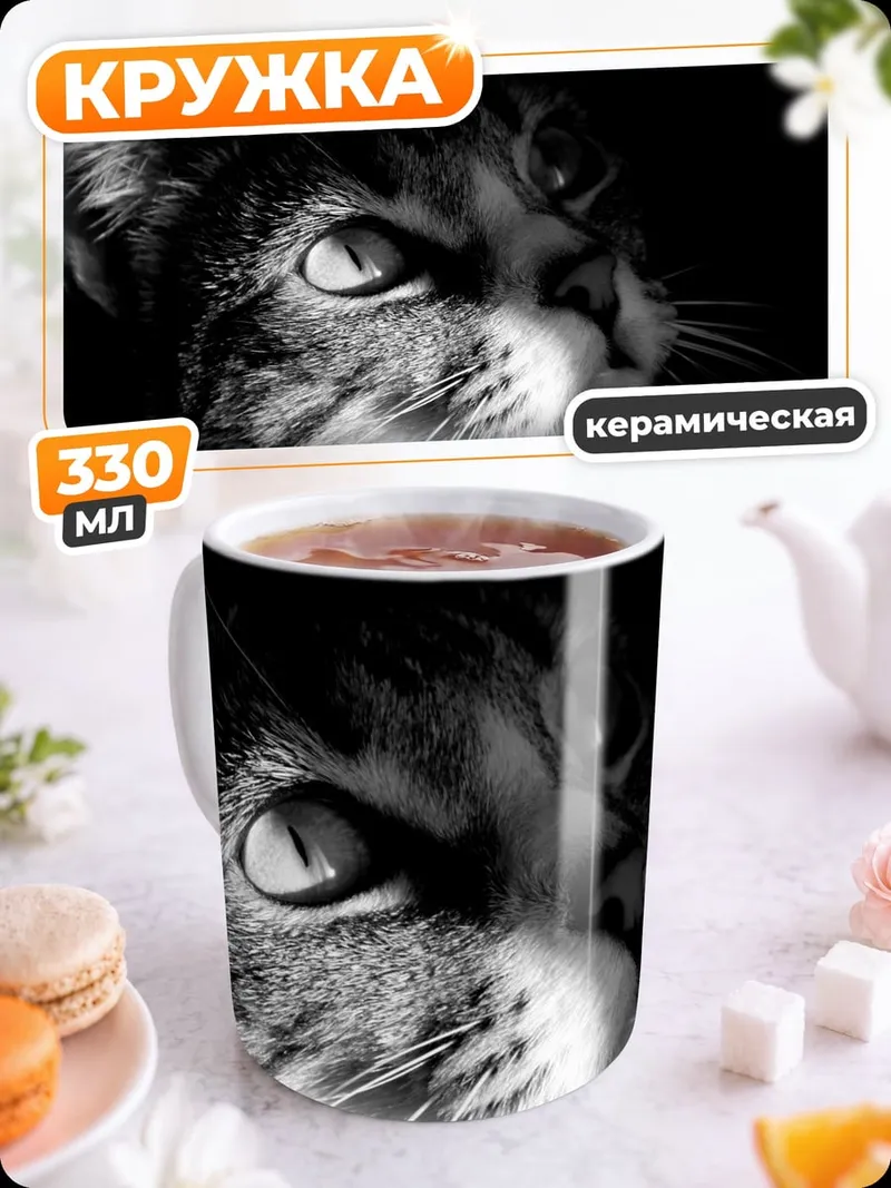 Кружка керамическая Черно-белый кот