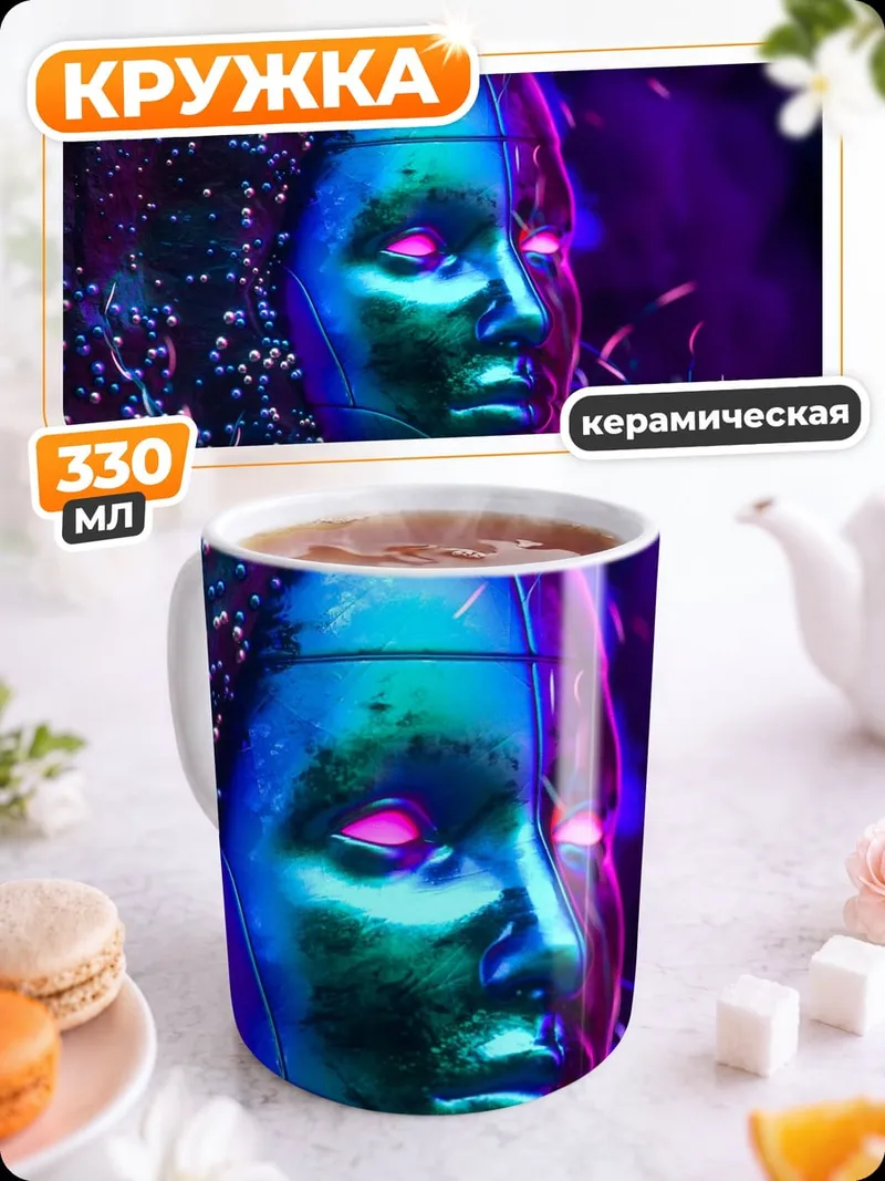 Кружка керамическая кибернетическое лицо