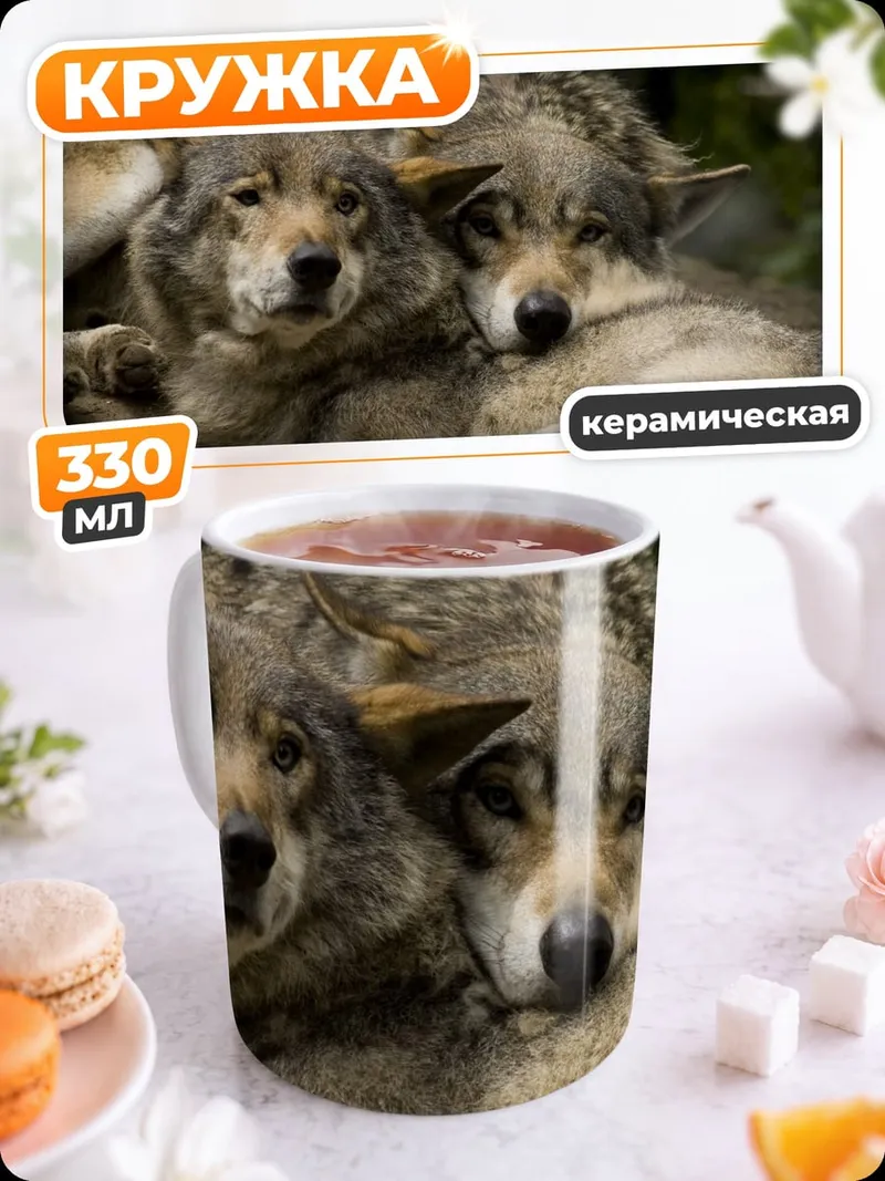 Кружка керамическая Два волка лежат