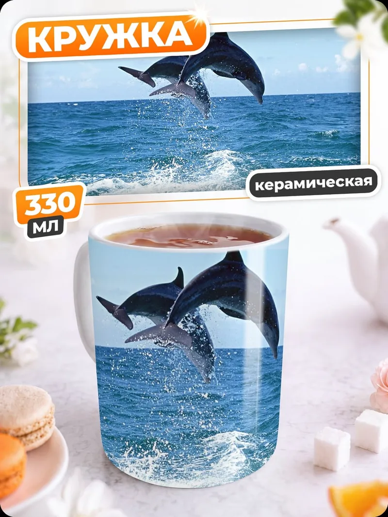 Кружка керамическая Прыгающие дельфины