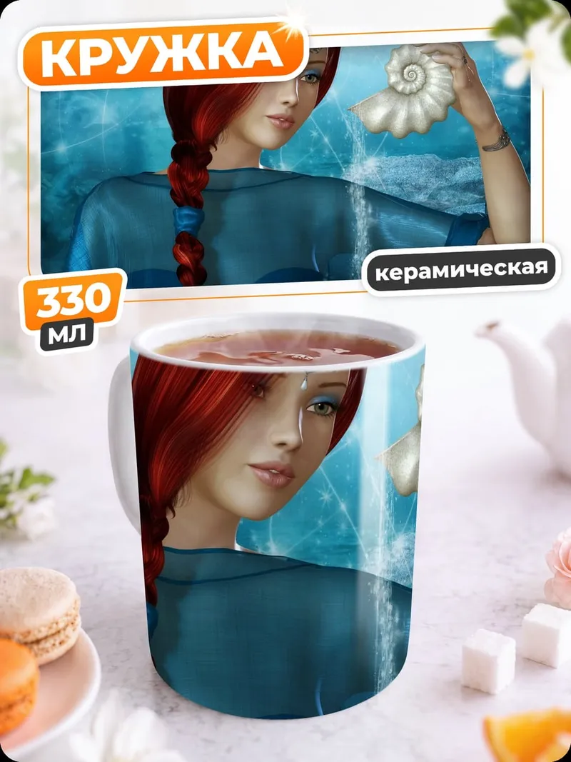 Кружка керамическая Русалка с ракушкой