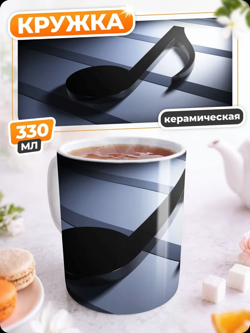 Кружка керамическая Музыкальная нота на нотном стане