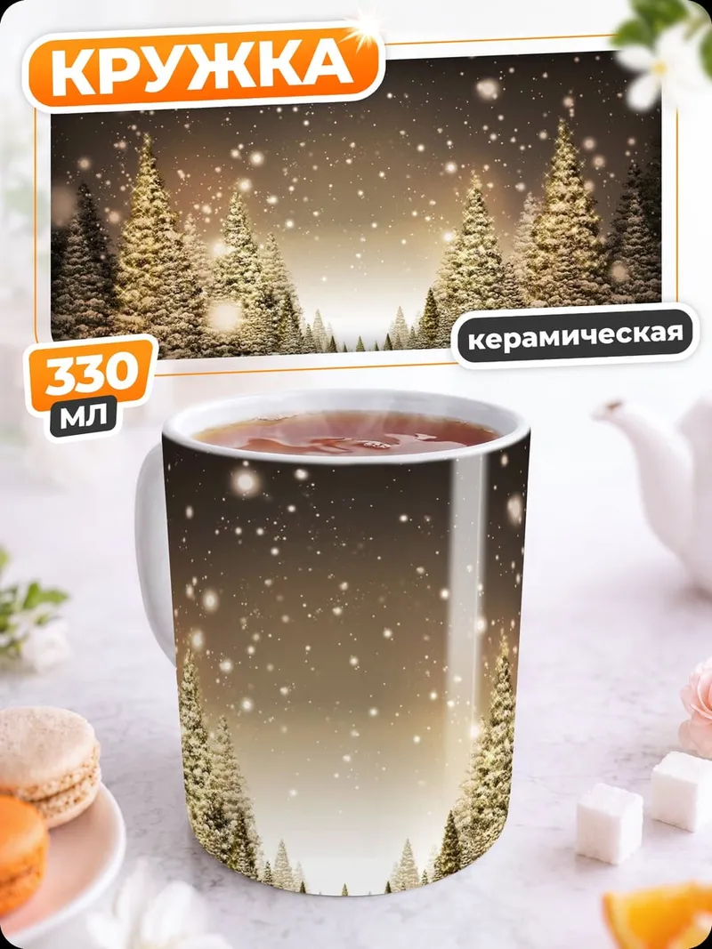 Кружка керамическая Зимний лес снегопад