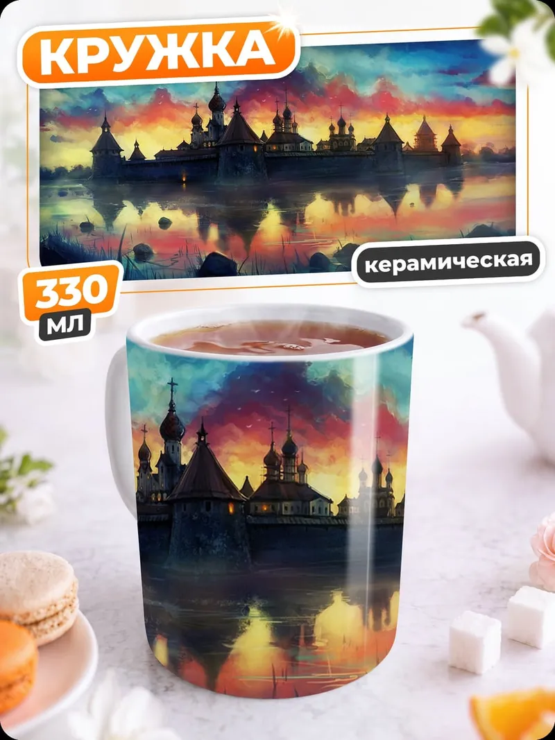 Кружка керамическая замок на закате