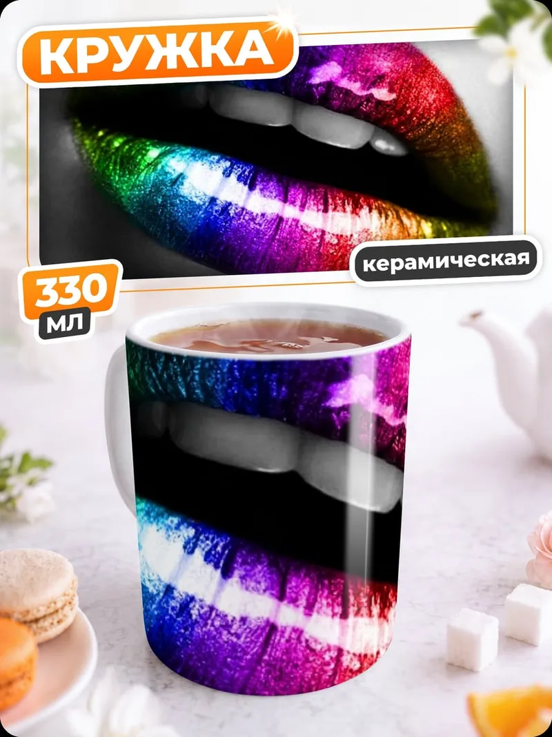 Кружка керамическая Радужные губы