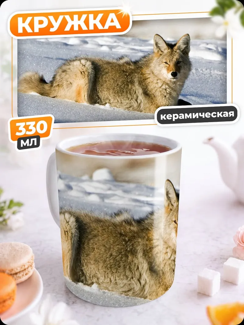 Кружка керамическая Койот в снегу