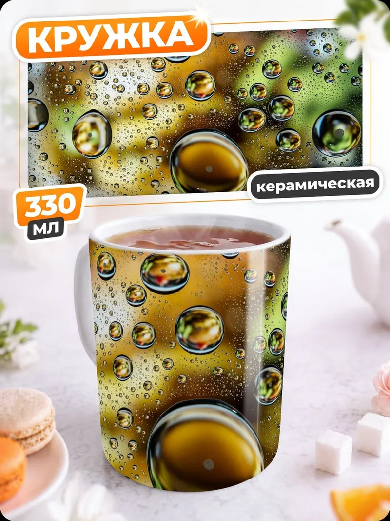 Кружка керамическая Капли на стекле