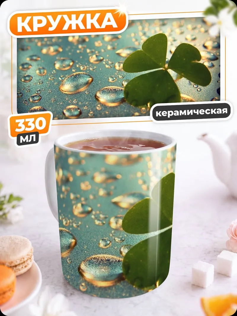Кружка керамическая Клевер в каплях