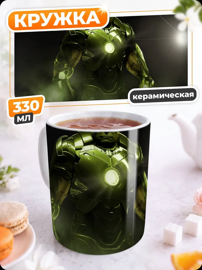 Кружка керамическая зеленый Халк
