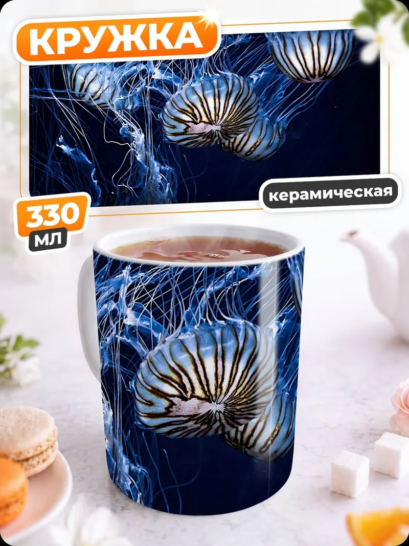 Кружка керамическая Светящиеся медузы в темноте