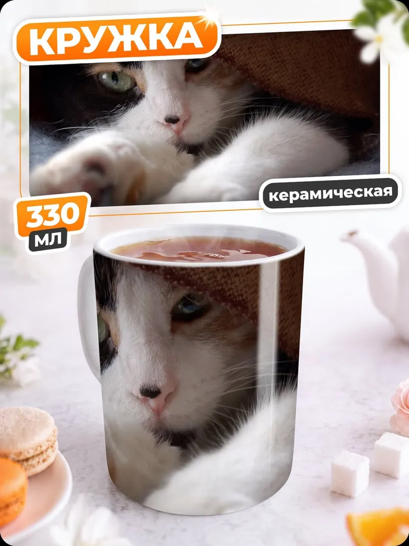 Кружка керамическая Кот прячется в пледе