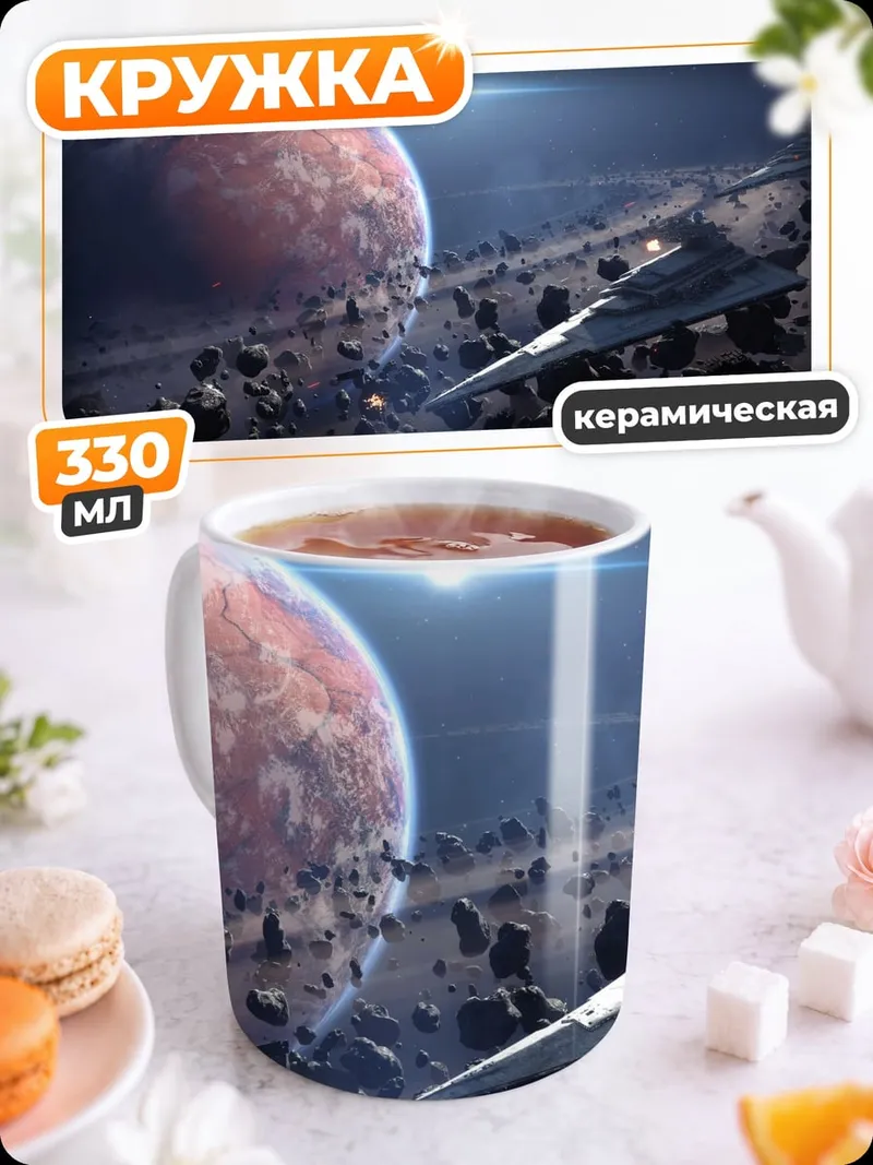 Кружка керамическая космический корабль у планеты