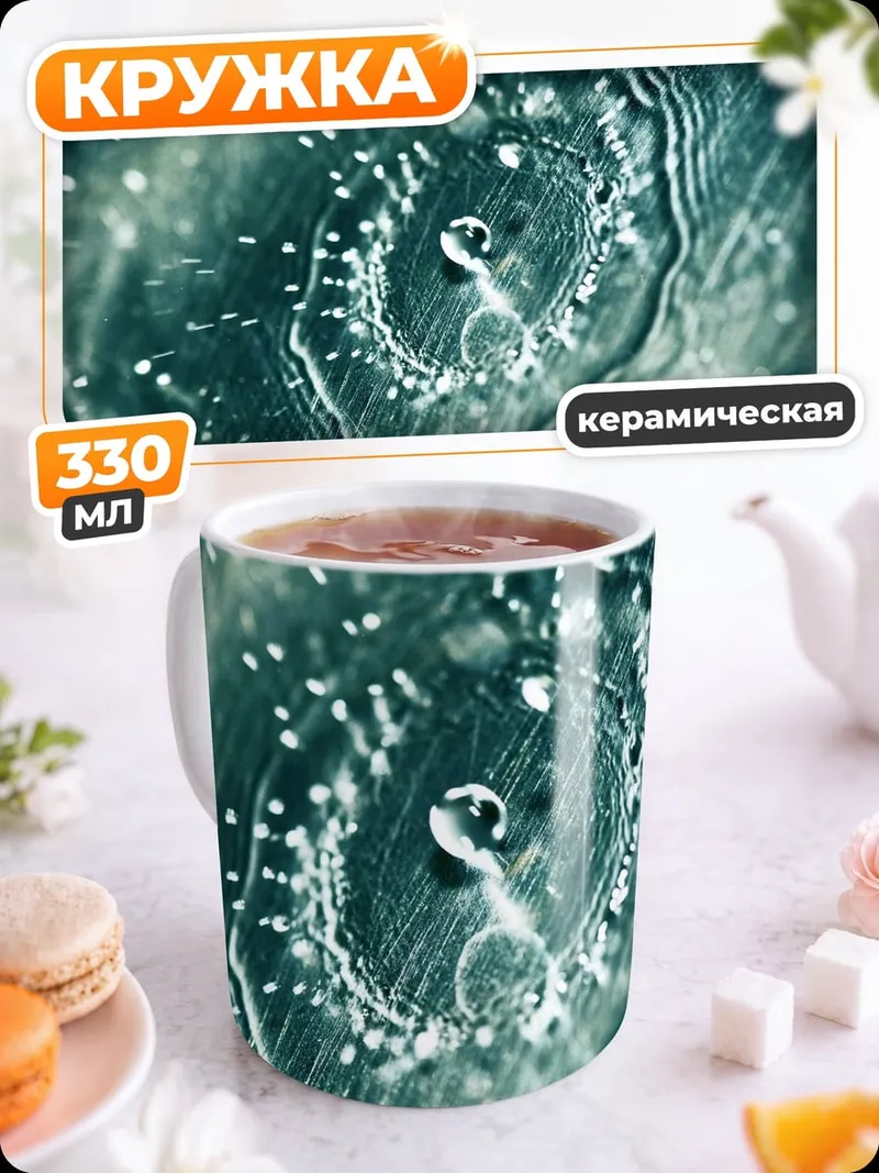 Кружка керамическая Капли воды на стекле
