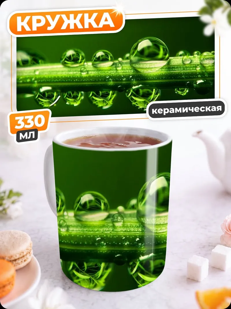 Кружка керамическая Капли росы трава