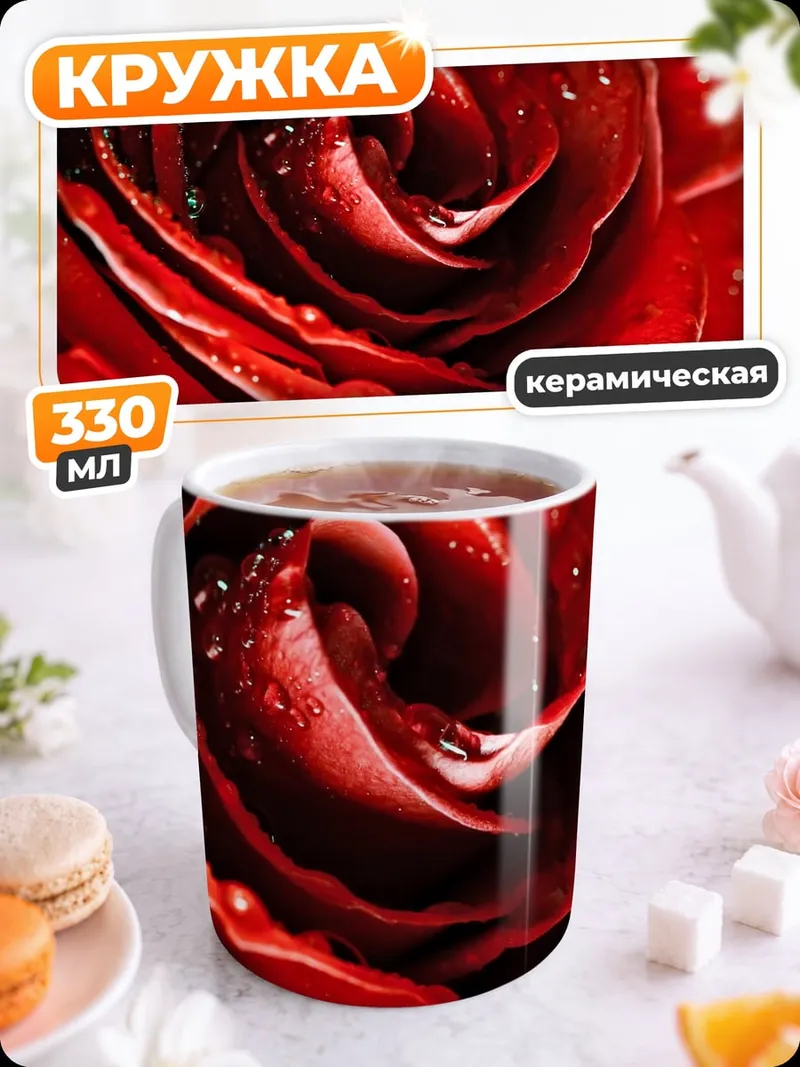 Кружка керамическая Красная роза каплями
