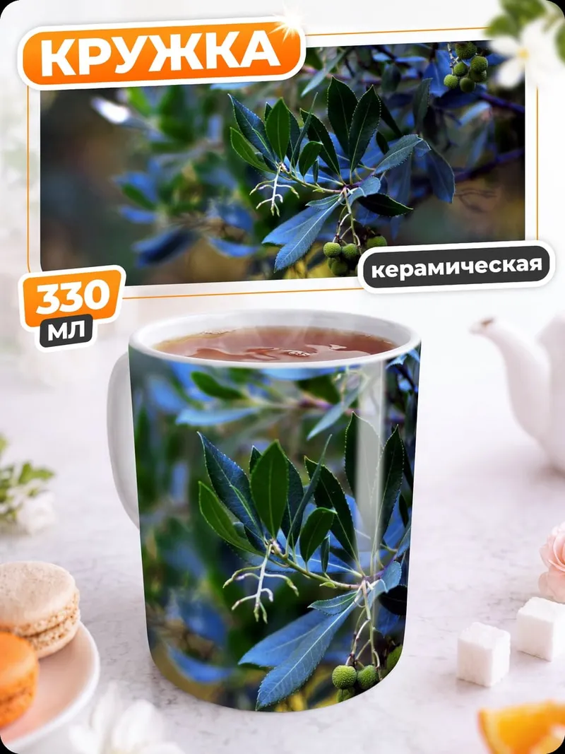 Кружка керамическая Ветка с листьями