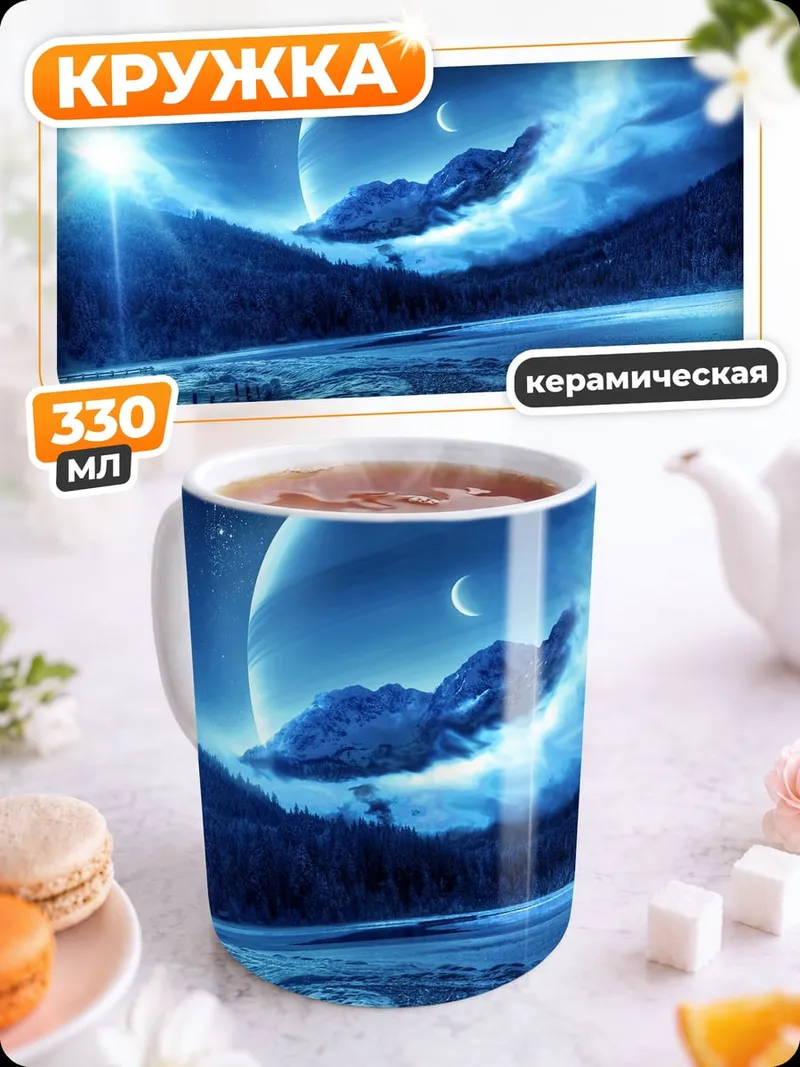 Кружка керамическая Синий космос планеты