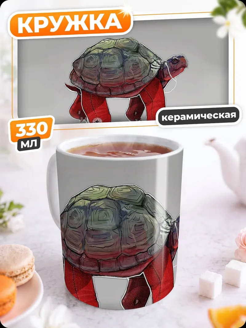 Кружка керамическая красная черепаха