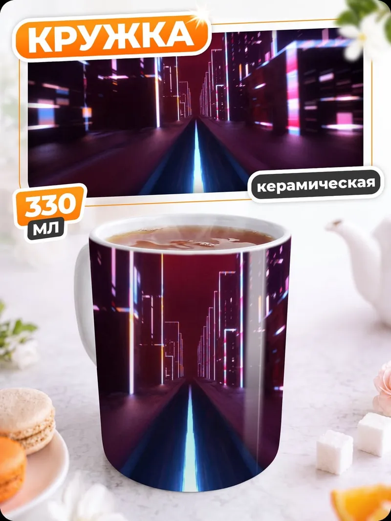 Кружка керамическая Неоновый город