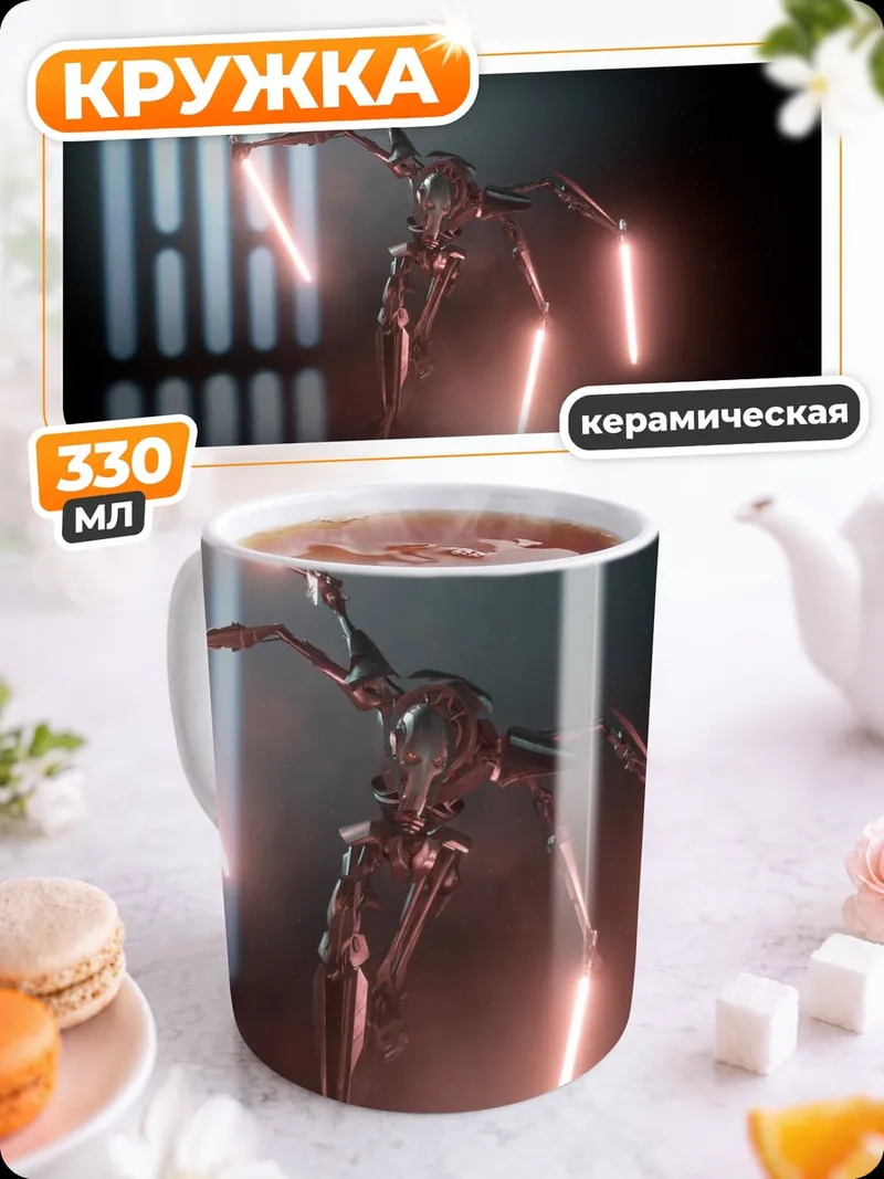Кружка керамическая Робот с красными мечами