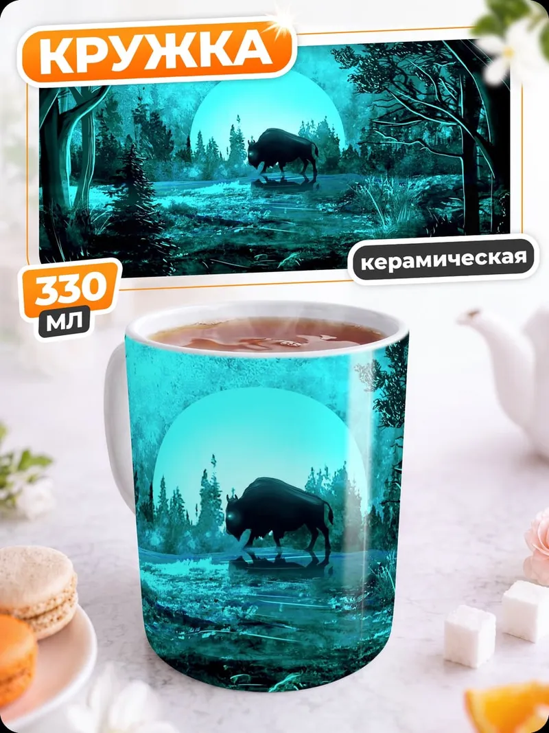 Кружка керамическая Бизон в лесу