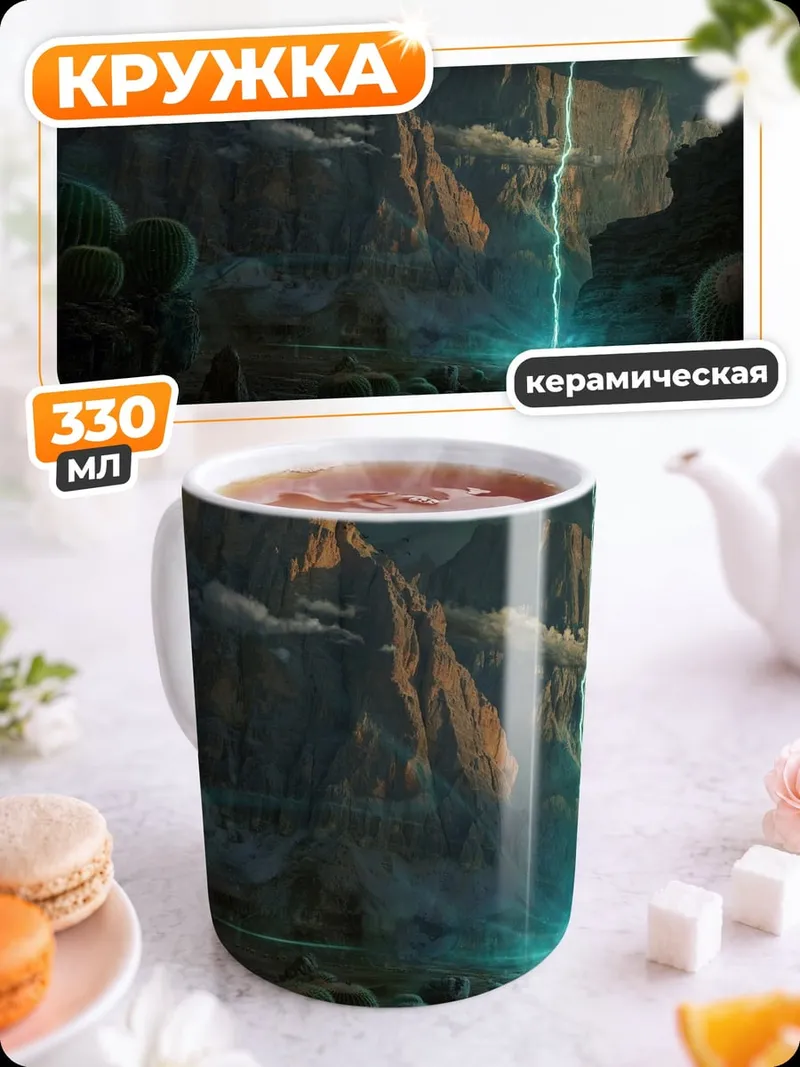 Кружка керамическая инопланетный пейзаж с молнией