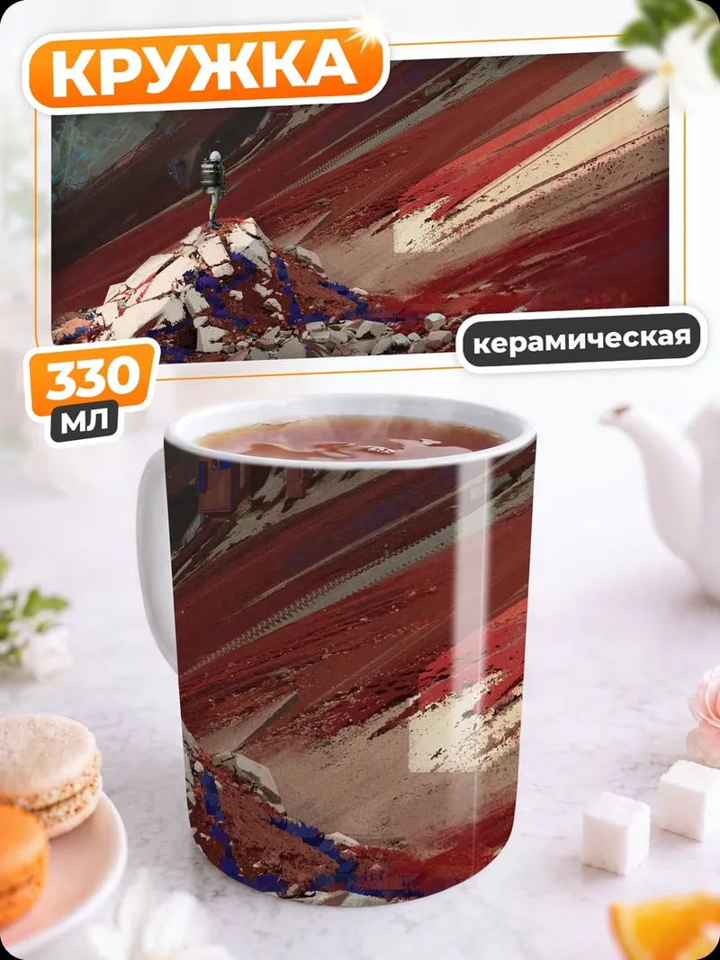 Кружка керамическая Красные полосы на горе