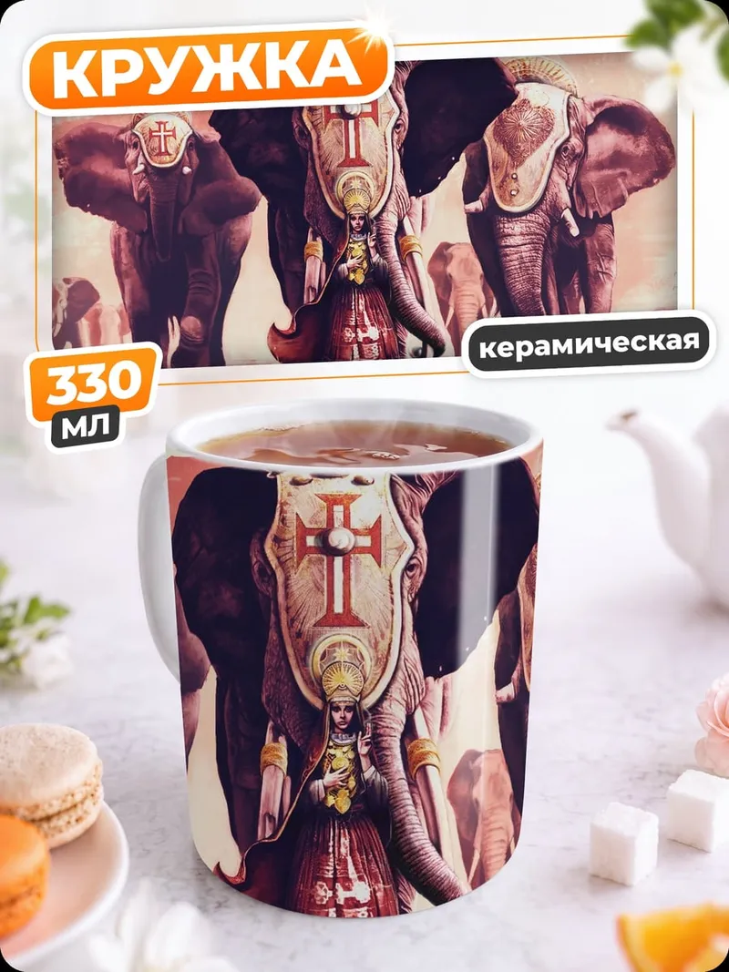 Кружка керамическая Семья слонов в пустыне