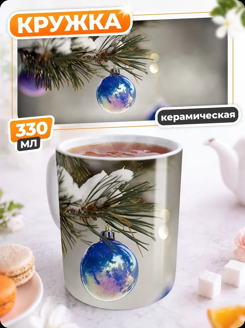 Кружка керамическая Зимние шары на ели