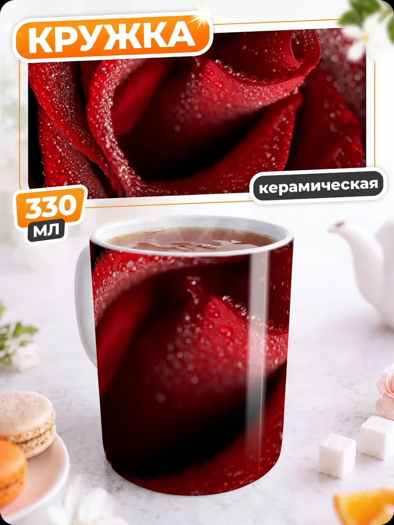 Кружка керамическая Красная роза с каплями