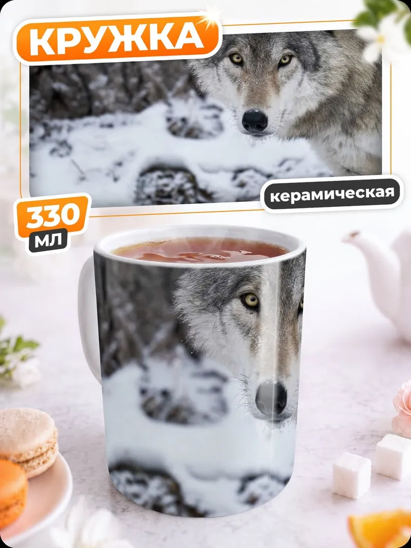 Кружка керамическая Волк в снегу