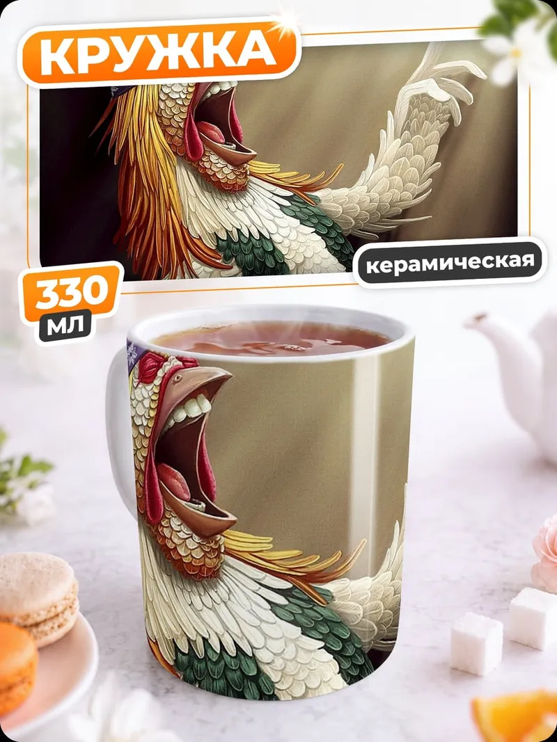 Кружка керамическая Поющий петух рок звезда
