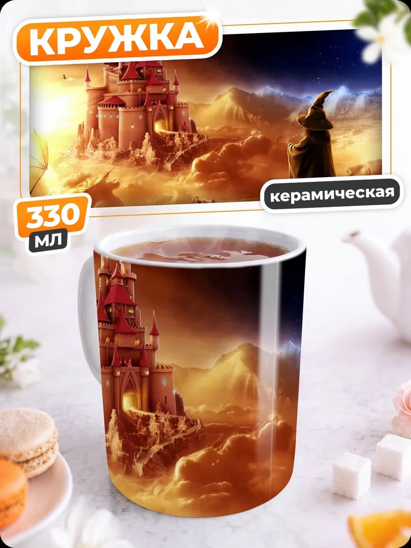 Кружка керамическая Замок мага дракон