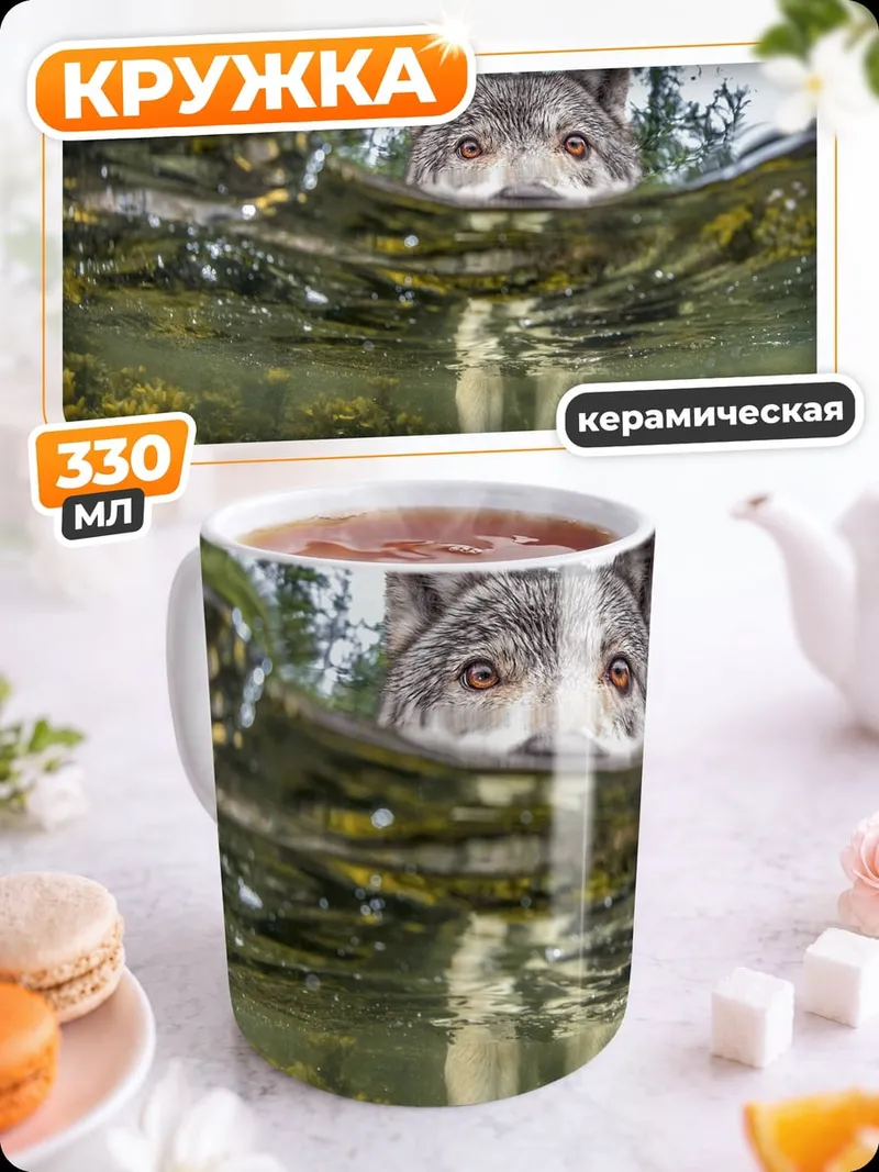 Кружка керамическая Волк в воде