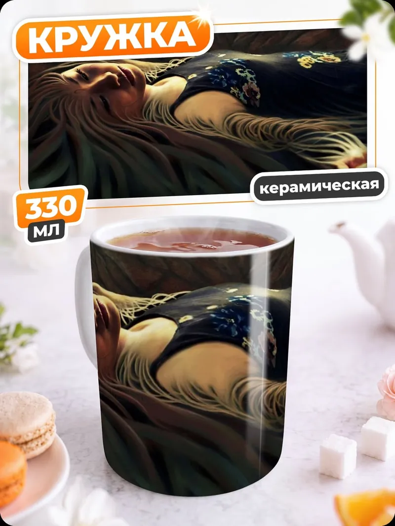 Кружка керамическая Спящая девушка волосы