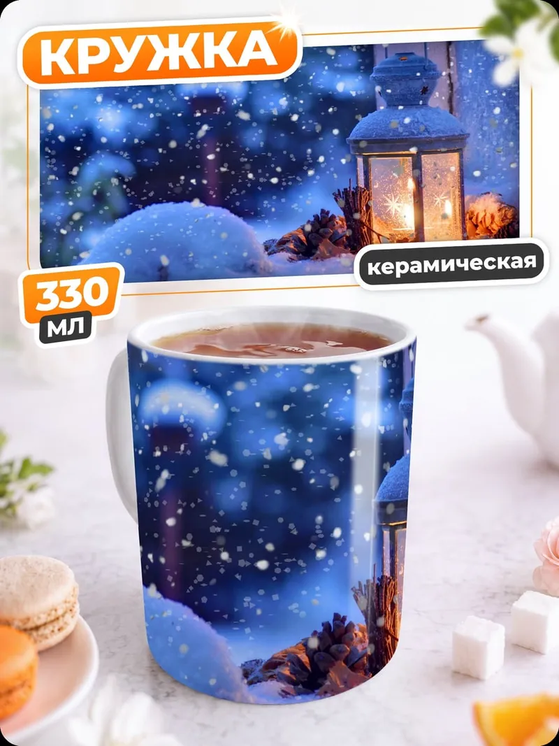 Кружка керамическая Зимний вечер с фонарем
