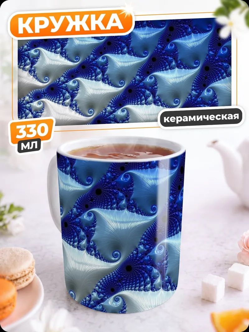 Кружка керамическая синяя абстракция