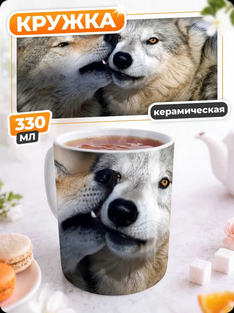 Кружка керамическая Два волка