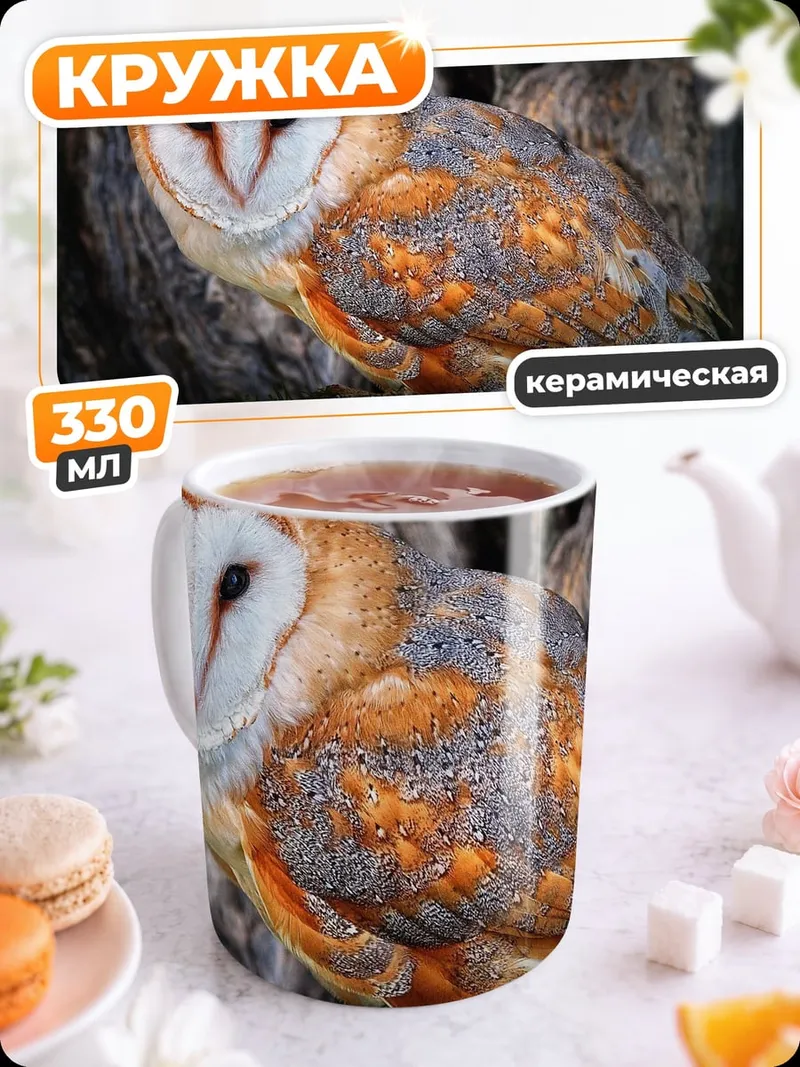 Кружка керамическая Сипуха на дереве