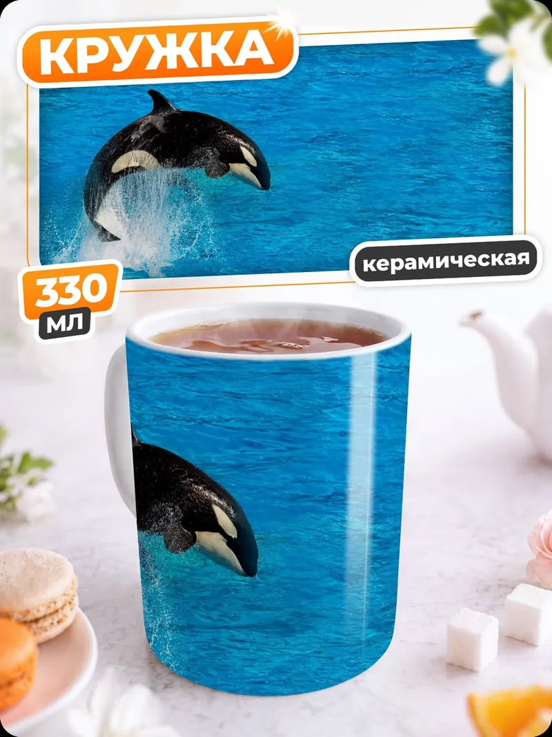Кружка керамическая прыгающая косатка