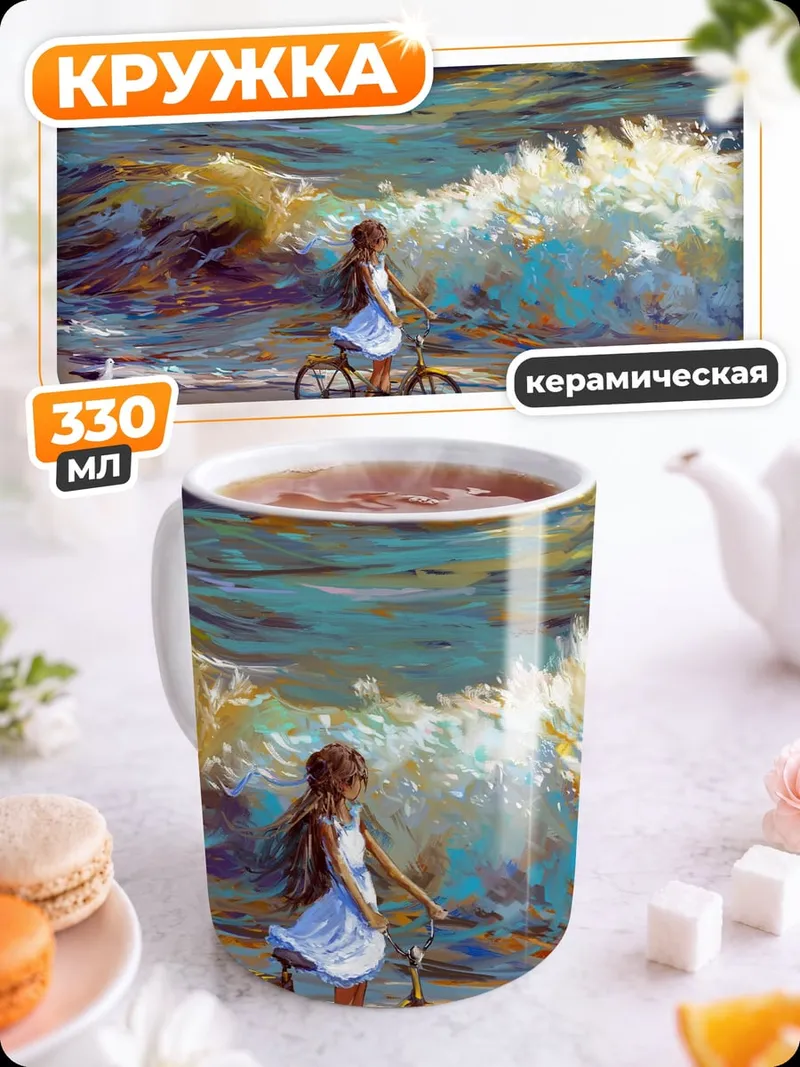 Кружка керамическая Девушка на велосипеде