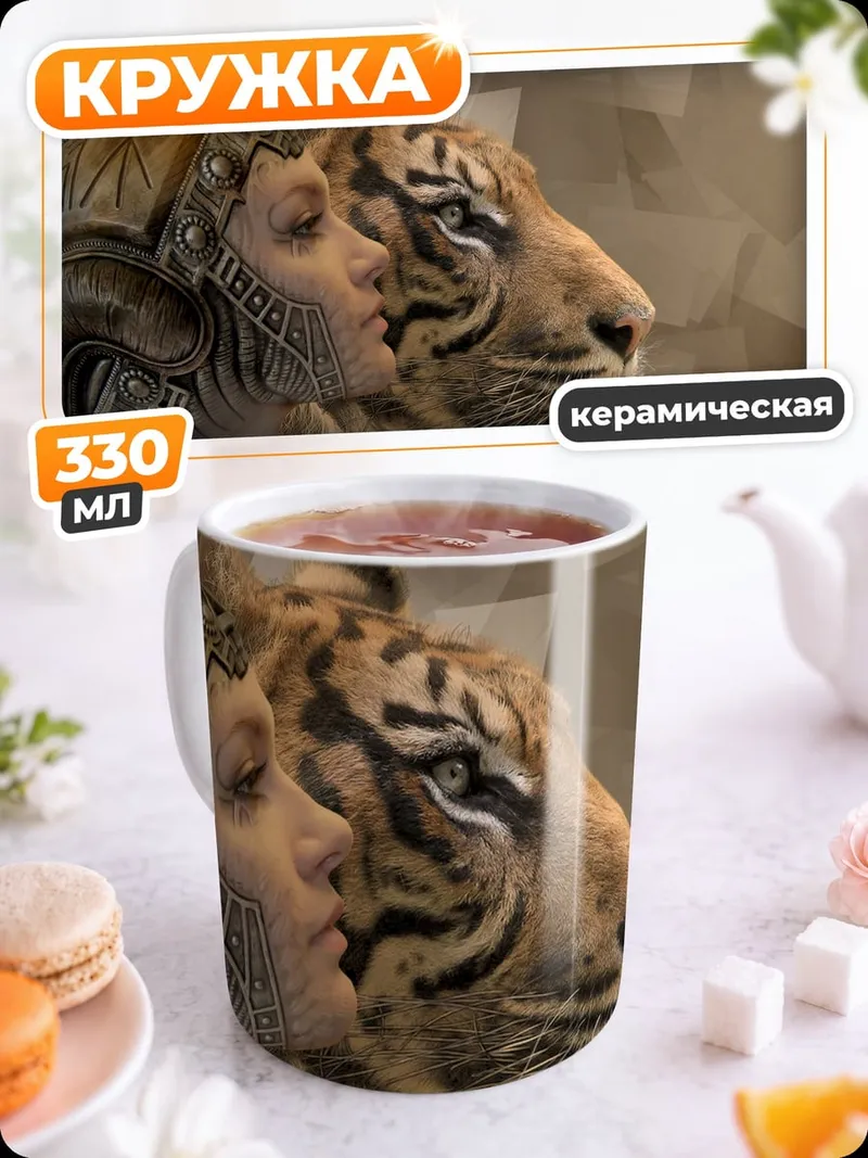 Кружка керамическая женщина и тигр