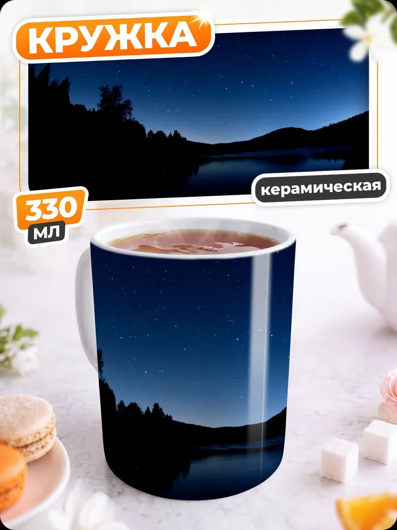 Кружка керамическая Ночное озеро и звезды